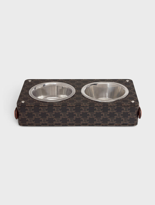 Double Dog Bowl In Nappa Lambskin With Triomphe Canvas Print And Calfskin