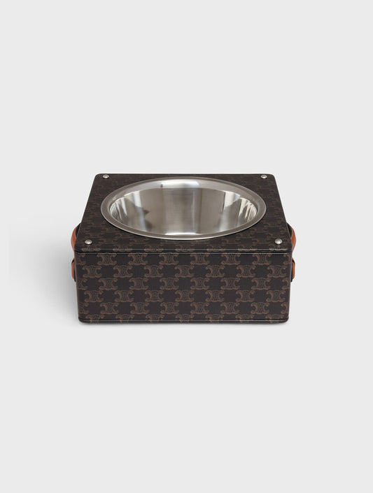 Single Dog Bowl In Nappa Lambskin With Triomphe Canvas Print And Calfskin