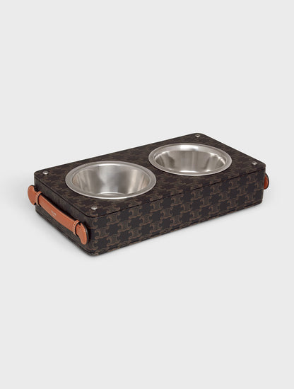 Double Dog Bowl In Nappa Lambskin With Triomphe Canvas Print And Calfskin