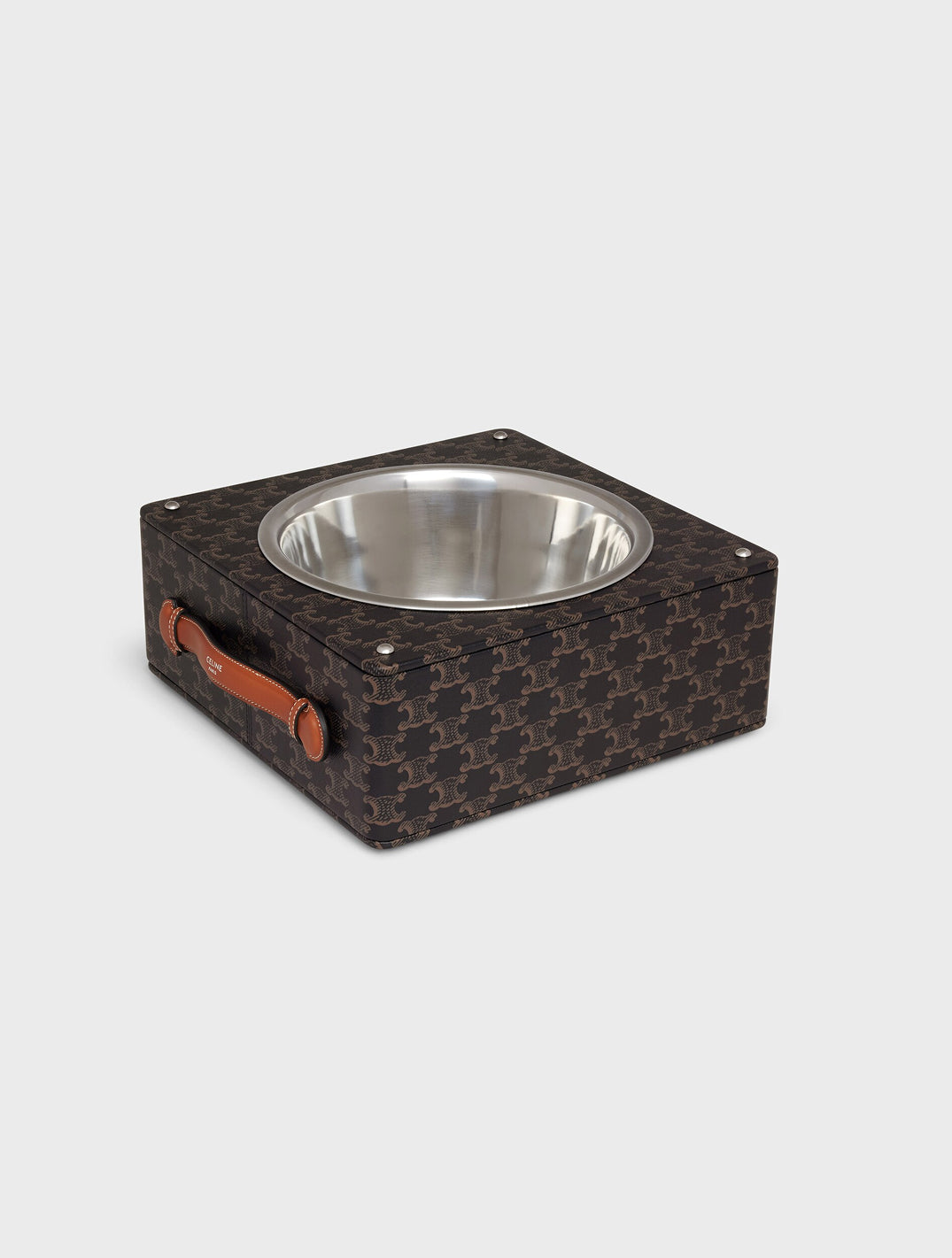Single Dog Bowl In Nappa Lambskin With Triomphe Canvas Print And Calfskin