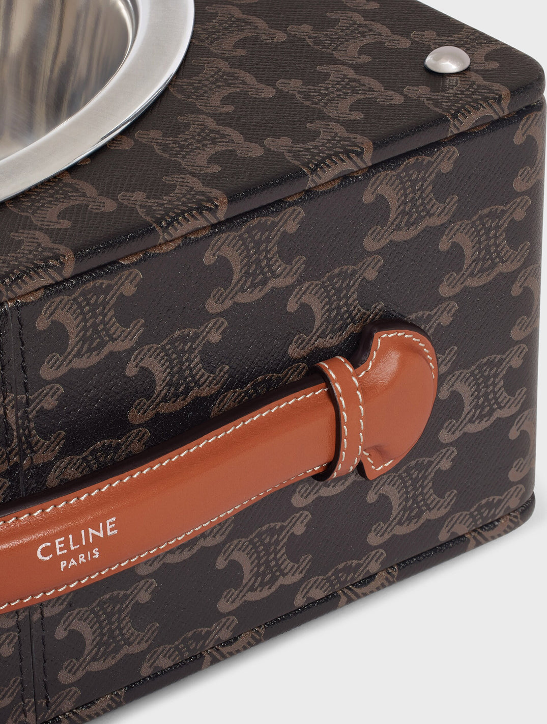 Single Dog Bowl In Nappa Lambskin With Triomphe Canvas Print And Calfskin